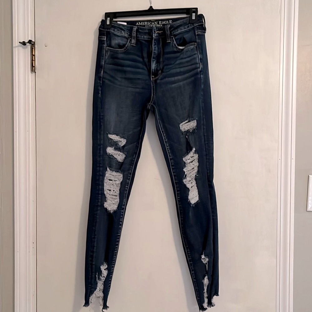 American Eagle super super stretch size 4 high waisted blue jeans
